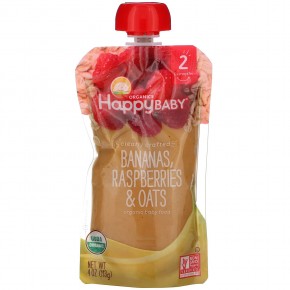 Happy Family Organics, Clearly Crafted, органическое детское питание, этап 2, для детей старше 6 месяцев, банан, малина и овсянка, 113 г (4 унции) - описание