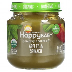 Happy Family Organics, Happy Baby, для детей от 6 месяцев, яблоки и шпинат, 113 г (4 унции) в Москве - eco-herb.ru | фото