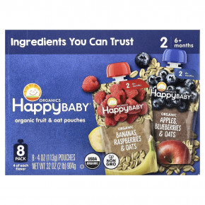 Happy Family Organics, Happy Baby®, 6+ Months, Organic Fruit & Oat, Variety Pack, 8 Pack, 4 oz (113 g) Each - описание | фото
