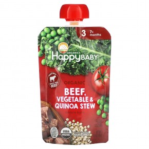Happy Family Organics, Happy Baby, от 7 месяцев, органическая тушеная говядина, овощи и киноа, 99 г (3,5 унции) - описание