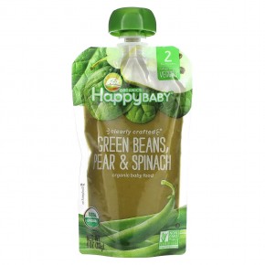 Happy Family Organics, Happy Baby, Clearly Crafted, 6+ Months, Green Beans, Pear & Spinach, 4 oz (113 g) - описание