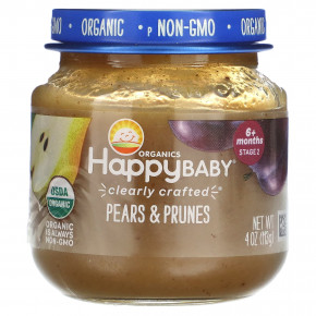 Happy Family Organics, Happy Baby, для детей от 6 месяцев, груши и чернослив, 113 г (4 унции) - описание | фото