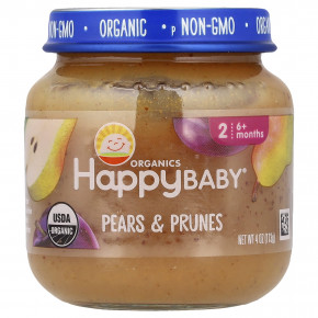 Happy Family Organics, Happy Baby®, груши и чернослив, для детей от 6 месяцев, 113 г (4 унции) - описание | фото