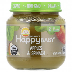 Happy Family Organics, Happy Baby®, яблоки и шпинат, от 6 месяцев, 113 г (4 унции) - описание | фото