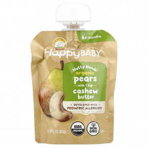 Happy Family Organics, Happy Baby®, Nutty Blends™, для детей от 6 месяцев, органическая паста из груш и кешью, 85 г (3 унции) - описание