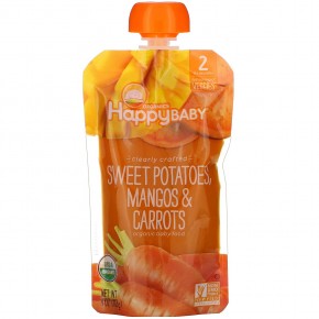 Happy Family Organics, Органическое детское питание, этап 2, от компании 6 месяцев, батат, манго и морковь, 113 г (4 унции) - описание