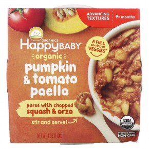 Happy Family Organics, Happy Baby, Organic Pumpkin & Tomato Paella, 9+ Months, 4 oz (113 g) - описание