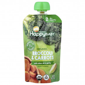 Happy Family Organics, Happy Baby®, органическая брокколи и морковь с оливковым маслом и чесноком, для детей от 6 месяцев, 113 г (4 унции) - описание | фото