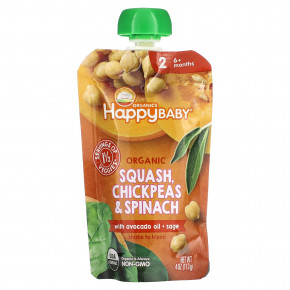 Happy Family Organics, Happy Baby®, органическая тыква, нут и шпинат, для детей от 6 месяцев, 113 г (4 унции) - описание | фото