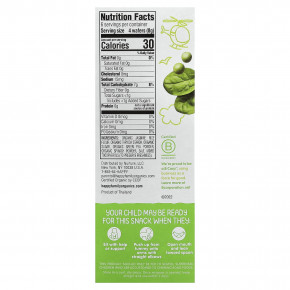 Happy Family Organics, Happy Baby®, органические вафли для прорезывания зубов, для малышей, умеющих сидеть, горох и шпинат, 12 пакетиков по 4 г (0,14 унции) в Москве - eco-herb.ru | фото