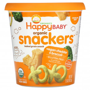 Happy Family Organics, Happy Baby, органические закуски, веганский чеддер и брокколи, 42,5 г (1,5 унции) - описание