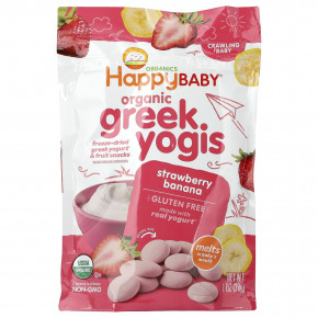 Happy Family Organics, Happy Baby®, органический греческий йогурт, для крошка, со вкусом клубники и банана, 28 г (1 унция) - описание | фото