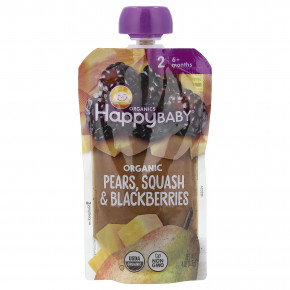 Happy Family Organics, Happy Baby®, органическое детское питание, для детей от 6 месяцев, груши, тыква и ежевика, 113 г (4 унции) - описание | фото