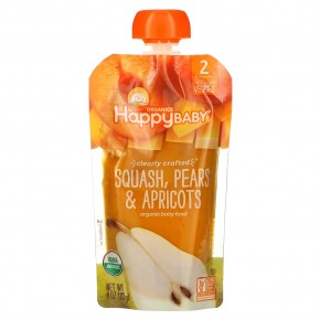 Happy Family Organics, Happy Baby, органическое детское питание, для детей от 6 месяцев, тыква, груши и абрикосы, 113 г (4 унции) - описание
