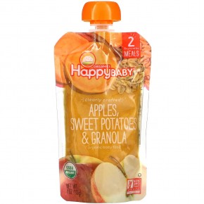 Happy Family Organics, Happy Baby, органическое детское питание, этап 2, яблоки, батат и мюсли, 113 г (4 унции) - описание