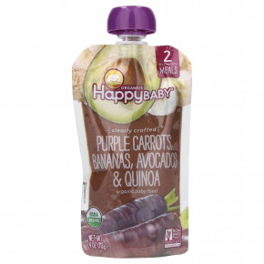 Happy Family Organics, Happy Baby®, органическое детское питание, от 6 месяцев, фиолетовая морковь, бананы, авокадо и киноа, 113 г (4 унции) в Москве - eco-herb.ru | фото