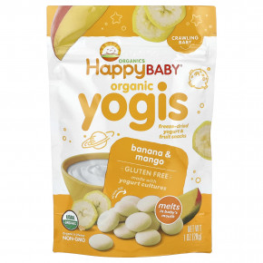 Happy Family Organics, Happy Baby, Yogis, снеки из сублимированного йогурта с фруктами, банан и манго, 28 г (1 унция) - подробнее Happy Family Organics, Happy Baby, Yogis, снеки из сублимированного йогурта с фруктами, банан и манго, 28 г (1 унция) - описание