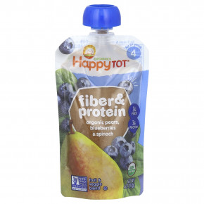 Happy Family Organics, Happy Tot®, клетчатка и протеин, для детей от 2 лет, органические груши, голубика и шпинат, 113 г (4 унции) - описание | фото