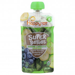 Happy Family Organics, Happy Tot®, Super Bellies™, для детей от 2 лет, органические бананы, голубика и шпинат, 113 г (4 унции) в Москве - eco-herb.ru | фото