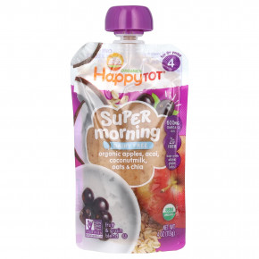 Happy Family Organics, Happy Tot, Super Morning, без молочных продуктов, для детей от 2 лет, органические яблоки, асаи, кокосовое молоко, овес и чиа, 113 г (4 унции) в Москве - eco-herb.ru | фото