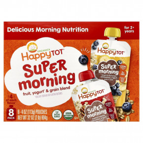 Happy Family Organics, Happy Tot®, Super Morning, смесь фруктов, йогурта и злаков, для детей от 2 лет, ассорти вкусов, 8 упаковок по 113 г (4 унции) - описание | фото