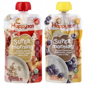 Happy Family Organics, Happy Tot®, Super Morning, смесь фруктов, йогурта и злаков, для детей от 2 лет, ассорти вкусов, 8 упаковок по 113 г (4 унции) в Москве - eco-herb.ru | фото