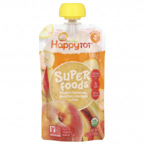 Happy Family Organics, Happy Tot, суперфуды, этап 4, бананы, персики, манго и чиа, 120 г (4,22 унции) в Москве - eco-herb.ru | фото