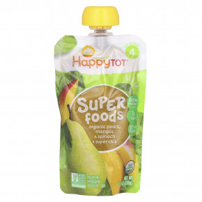 Happy Family Organics, HappyTot, SuperFoods, этап 4, органические груши, манго, шпинат и суперчиа, 120 г (4,22 унции) - описание | фото