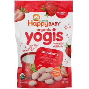 Happy Family Organics, Organic Yogis, органические снеки из сублимированного йогурта с фруктами, с клубникой, 28 г (1 унция) - описание