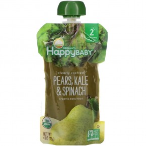 Happy Family Organics, Органическое детское питание, этап 2, Clearly Crafted, груши, капуста и шпинат, для детей от 6 месяцев, 113 г (4 унции) - описание