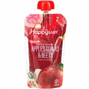 Happy Family Organics, Happy Baby, органическое детское питание, от 6 месяцев, яблоки, гуава и свекла, 113 г (4 унции) - описание