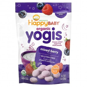 Happy Family Organics, Yogis, органические снеки из сублимированного йогурта с фруктами, ягодная смесь, 28 г - описание