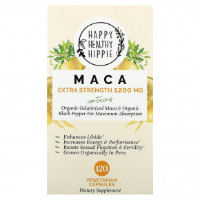 Happy Healthy Hippie, мака, с повышенной силой действия, 1200 мг, 120 вегетарианских капсул (600 мг в 1 капсуле) в Москве - eco-herb.ru | фото