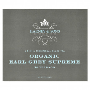 Harney & Sons, Black Tea, органический чай Earl Grey Supreme, 50 чайных пакетиков, 90 г (3,17 унции) - описание | фото