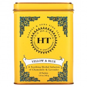 Harney & Sons, HT Tea Blend, желтый и голубой, ромашка и лаванда, без кофеина, 20 чайных саше, 40 г (1,4 унции) в Москве - eco-herb.ru | фото