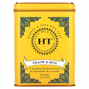 Harney & Sons, HT Tea Blends, чайные смеси, желтый и синий, без кофеина, 20 пакетиков, 40 г (1,4 унции) - описание