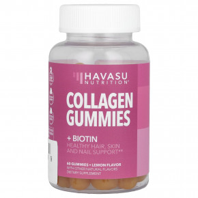 Havasu Nutrition, Жевательные мармеладки с коллагеном + биотин, лимон, 60 жевательных таблеток - описание | фото