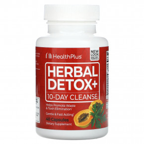 Health Plus, Herbal Detox+, очищение в течение 10 дней, 40 капсул - описание | фото