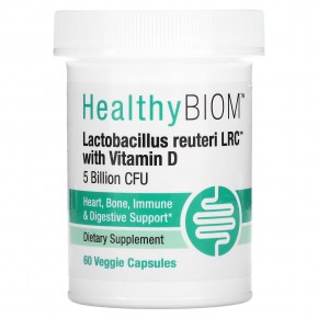 HealthyBiom, лактобактерии реутери (Lactobacillus reuteri LRC) с витамином D, 5 млрд КОЕ, 60 растительных капсул в Москве - eco-herb.ru | фото