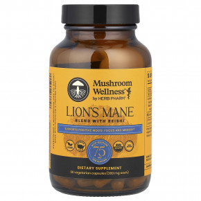 Herb Pharm, Mushroom Wellness ™, смесь из львиной гривы и рейши, 90 вегетарианских капсул - описание | фото