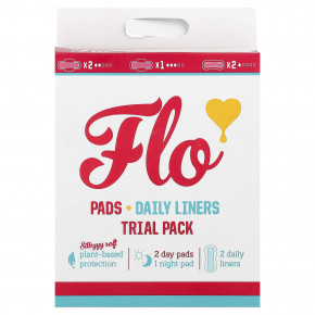 Here We Flo, прокладки и ежедневные прокладки, пробный набор, 3 прокладки и 2 прокладки - описание | фото