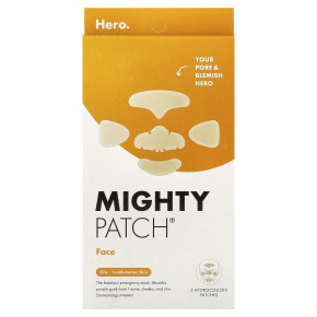 Hero Cosmetics, Mighty Patch®, патчи для лица, жирной и комбинированной кожи, 5 гидроколлоидных патчей - описание | фото