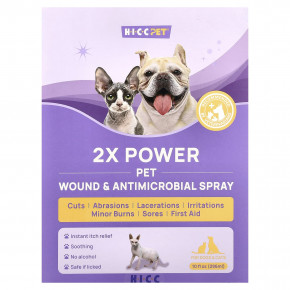 HICC Pet, 2X Power Pet против ран и противомикробный спрей, для собак и кошек, 296 мл (10 жидк. унций) - описание | фото