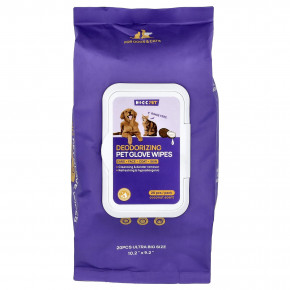 HICC Pet, дезодорирующие салфетки для перчаток, для собак и кошек, кокос, 20 шт. - описание | фото