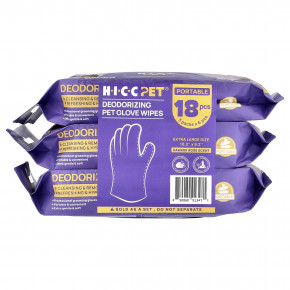 HICC Pet, дезодорирующие салфетки для перчаток, очень большие, дамасская роза, в упаковке 3 шт., по 6 шт. - описание | фото