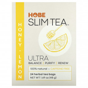 Hobe Labs, Ultra Slim Tea, мед и лимон, без кофеина, 24 травяных чайных пакетика, 48 г (1,69 унции) - описание