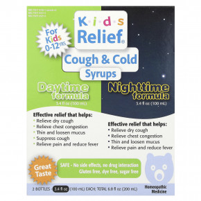 Homeolab USA, Kids Relief®, сиропы от кашля и простуды, дневное и ночное средство, 0–12 лет, 2 флакона по 100 мл (3,4 жидк. унц.) в Москве - eco-herb.ru | фото