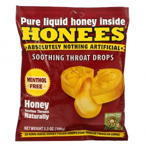 Honees, Успокаивающие капли для горла, с медом, 20 леденцов - описание