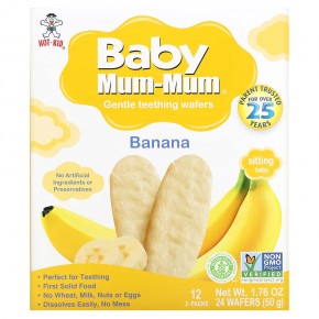 Hot Kid, Baby Mum-Mum, вафли для мягкого прорезывания зубов, банан, 12 пакетиков, по 2 шт. - описание