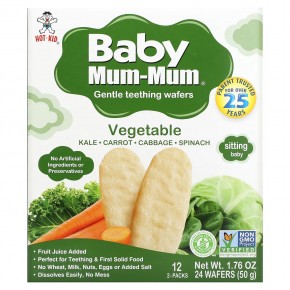 Hot Kid, Baby Mum-Mum, вафли для мягкого прорезывания зубов, с овощами, 12 пакетиков, по 2 шт. в Москве - eco-herb.ru | фото